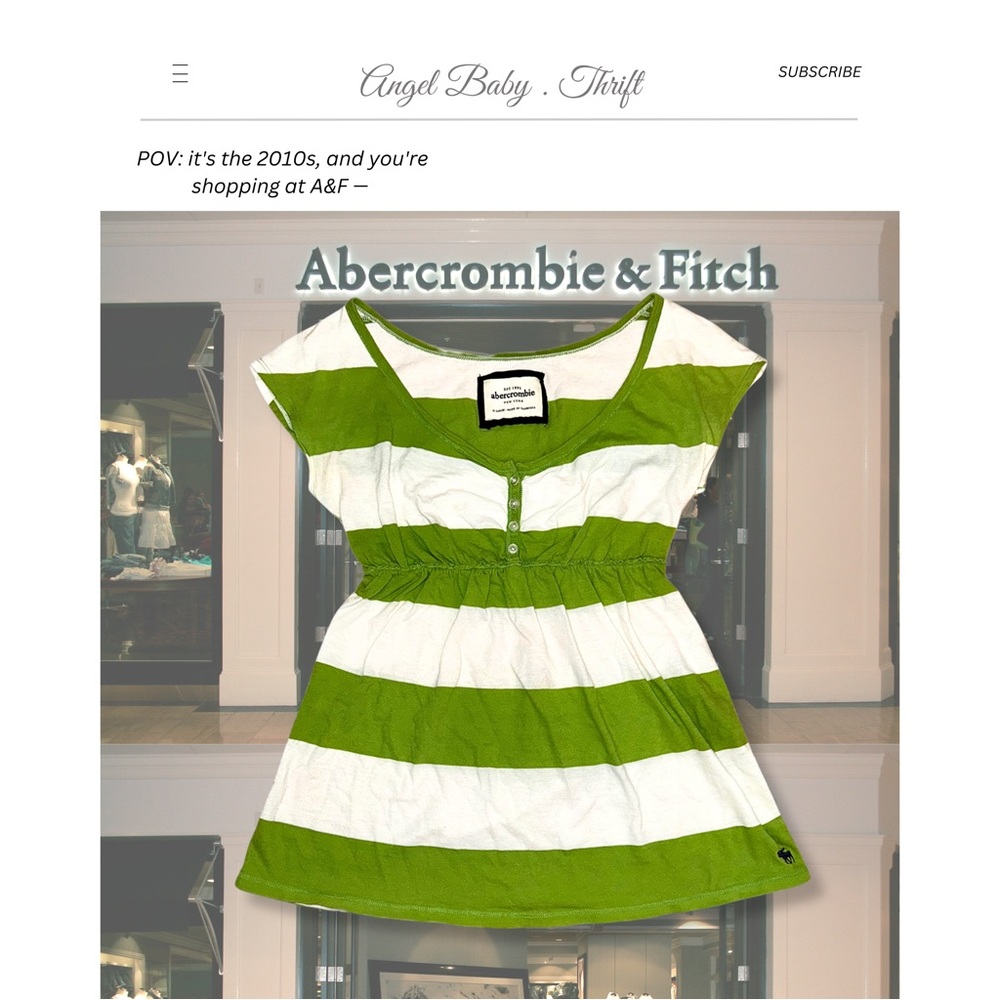 *SOLD* Abercrombie & Fitch A&F Green and White Striped Milkmaid Babydoll Top